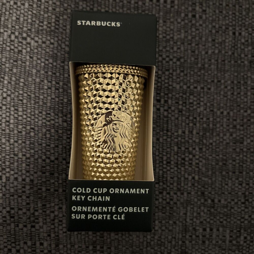 NEW Starbucks Gold Studded Tumbler Cold Cup Ornament/Key Chain Holiday